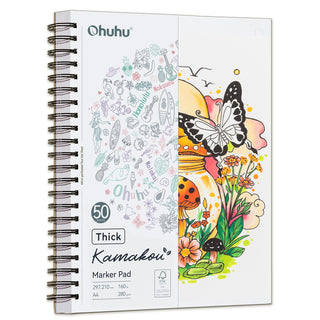 Ohuhu Heavyweight Bleedproof Double-Sided Marker Pad, Spiral-Bound - Kamakou