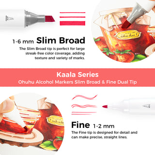 Ohuhu Kaala Slim Broad and Fine Dual Tips Alcohol Art Markers - 24 Basic Colors