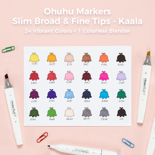 Ohuhu Kaala Slim Broad and Fine Dual Tips Alcohol Art Markers - 24 Basic Colors