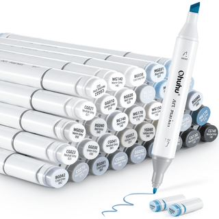 Ohuhu Oahu 36 Gray Tone Colors Dual Tips Alcohol Art Markers Set, Fine & Chisel (Europe Only)