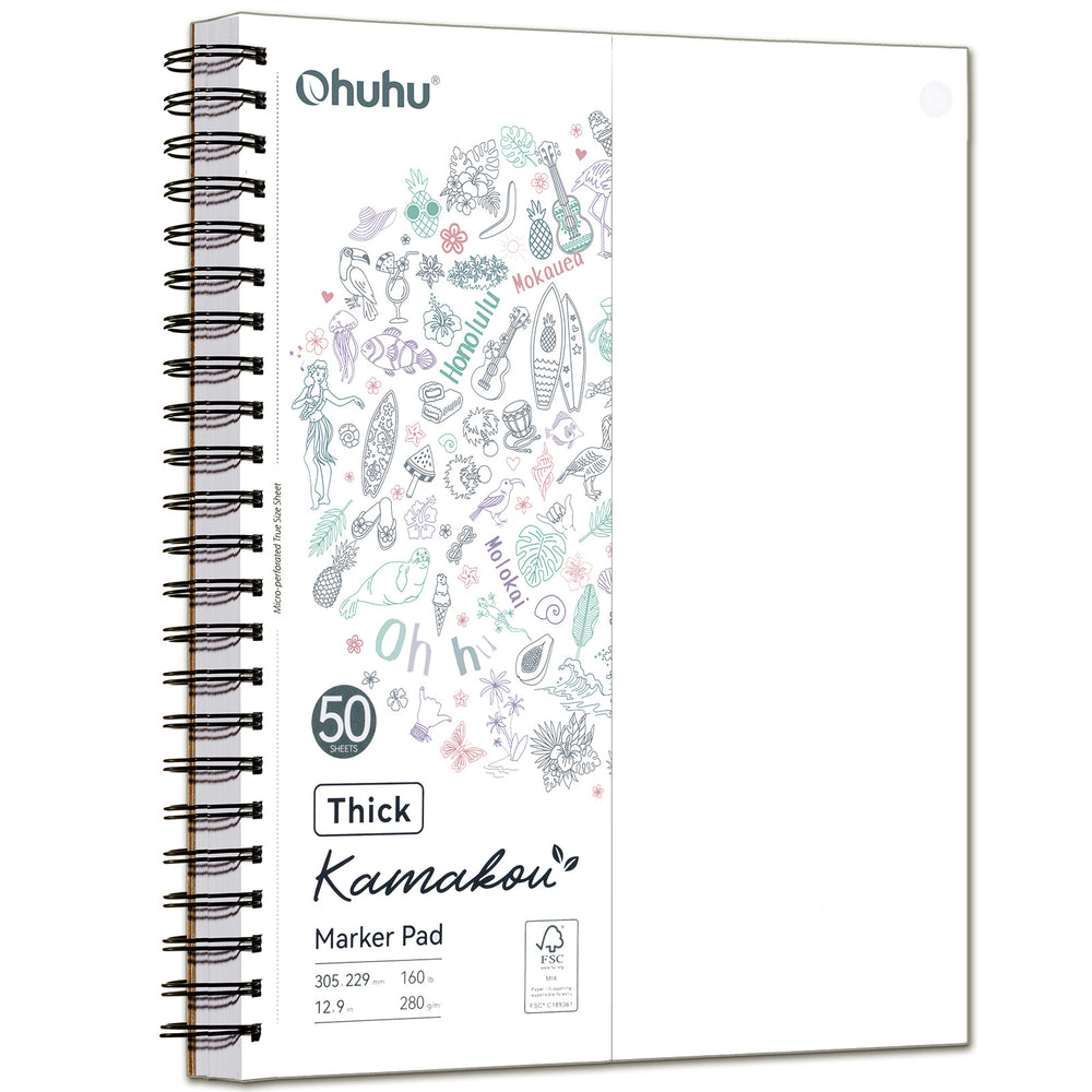 Ohuhu Heavyweight Bleedproof Double-Sided Marker Pad, Spiral-Bound - Kamakou