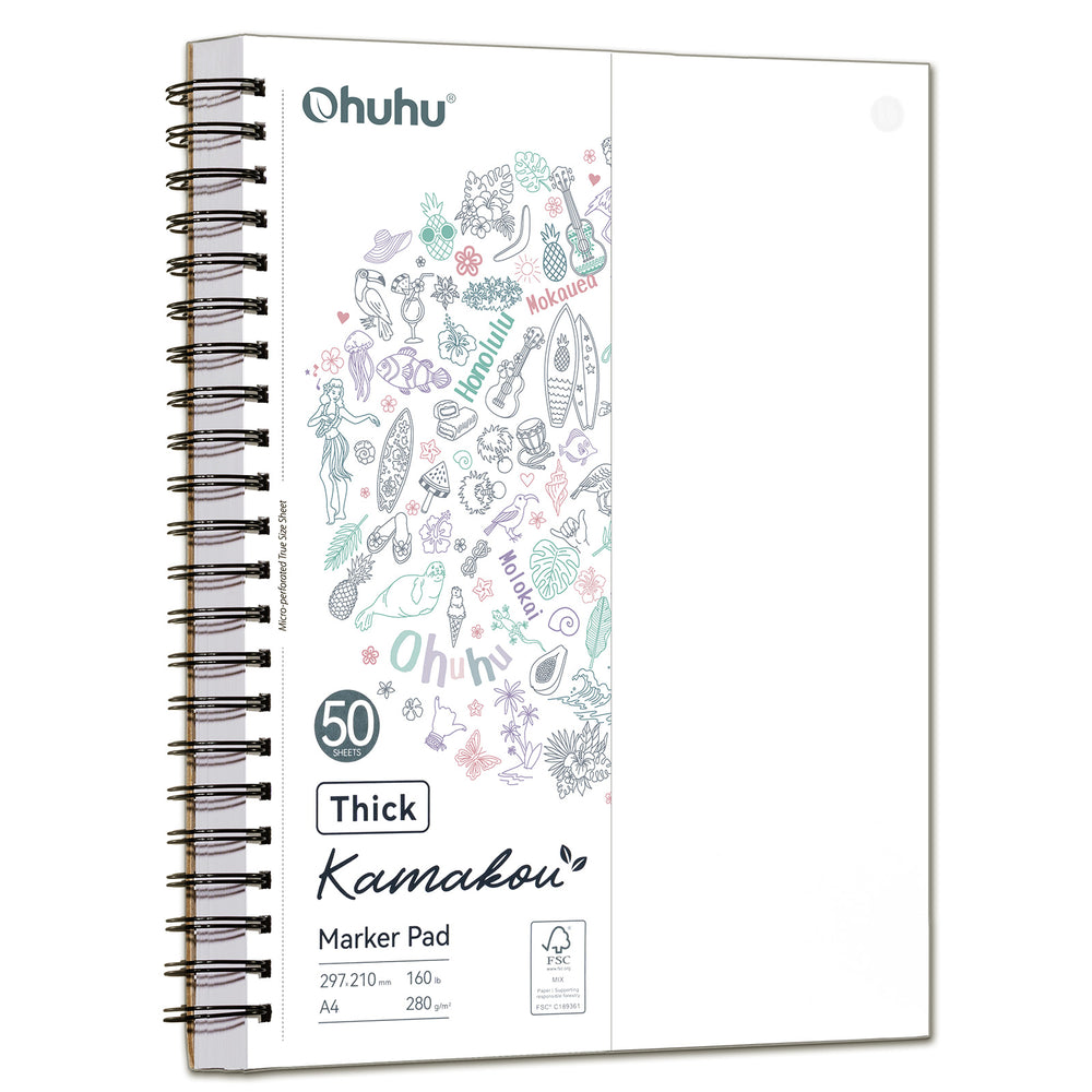 Ohuhu Heavyweight Bleedproof Double-Sided Marker Pad, Spiral-Bound - Kamakou