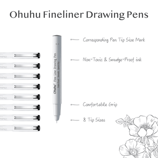 Ohuhu Fineliner Drawing Pen, 8 Pack (Europe Only)