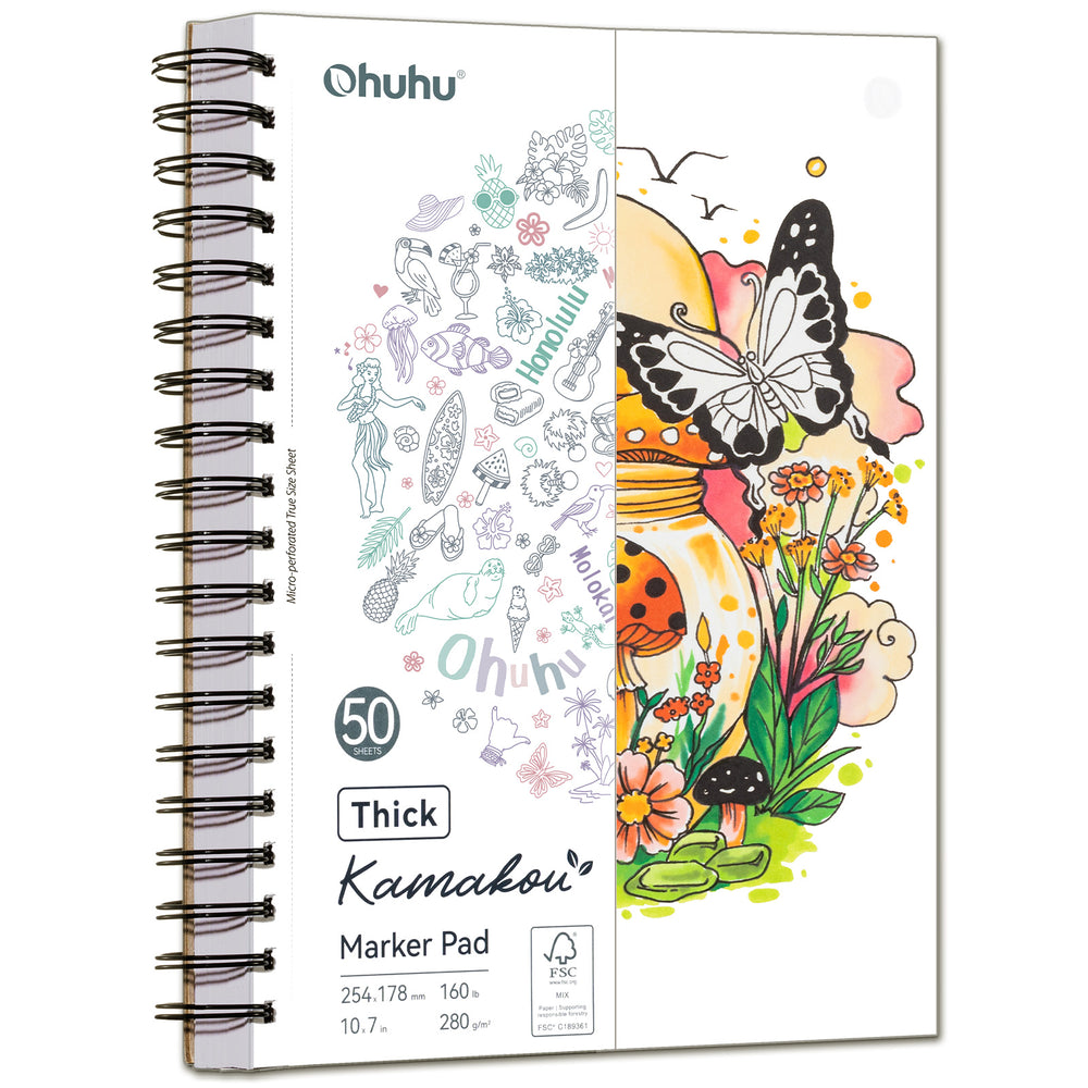 Ohuhu Heavyweight Bleedproof Double-Sided Marker Pad, Spiral-Bound - Kamakou