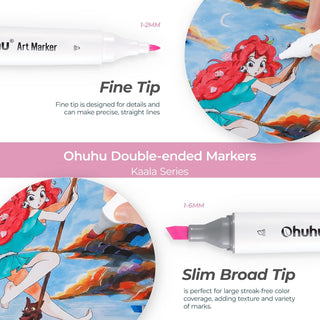 Ohuhu Kaala Slim Broad and Fine Dual Tips Alcohol Art Markers- 60 Colors Illustrations