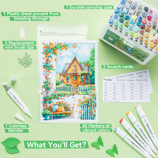 Ohuhu Kaala Slim Broad and Fine Dual Tips Alcohol Art Markers- 60 Colors Landscape Tone