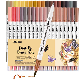 Ohuhu Maui 36 Skin Tone Colors Dual Tips Water Based Art Markers, Brush & Fineliner (Europe Only)