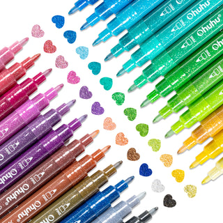 Ohuhu Acrylic Metallic Glitter Markers, 24 Colors - 0.7mm & 3mm Tip Paint Pens