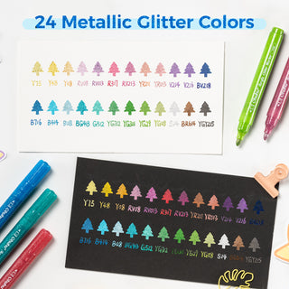 Ohuhu Acrylic Metallic Glitter Markers, 24 Colors - 0.7mm & 3mm Tip Paint Pens