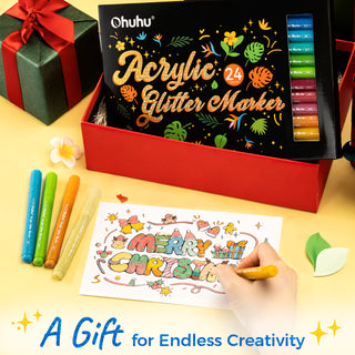 Ohuhu Acrylic Metallic Glitter Markers, 24 Colors - 0.7mm & 3mm Tip Paint Pens
