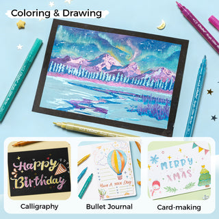 Ohuhu Acrylic Metallic Glitter Markers, 24 Colors - 0.7mm & 3mm Tip Paint Pens