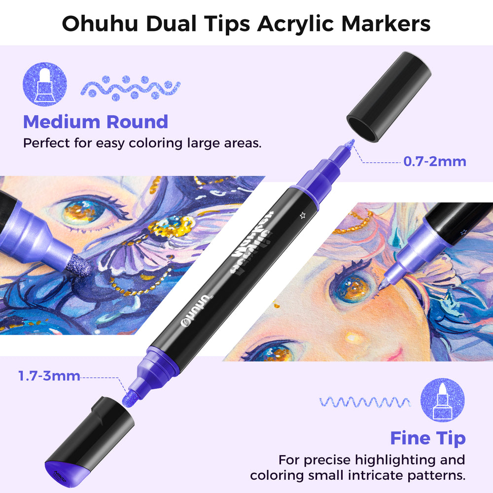 Ohuhu Dual Nib Waterproof Acrylic Pen 30 / 60 / 90 Colors