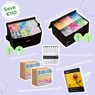 Ohuhu Honolulu 216 & Honolulu B 320 Colors Marker Bundle (Europe Only)