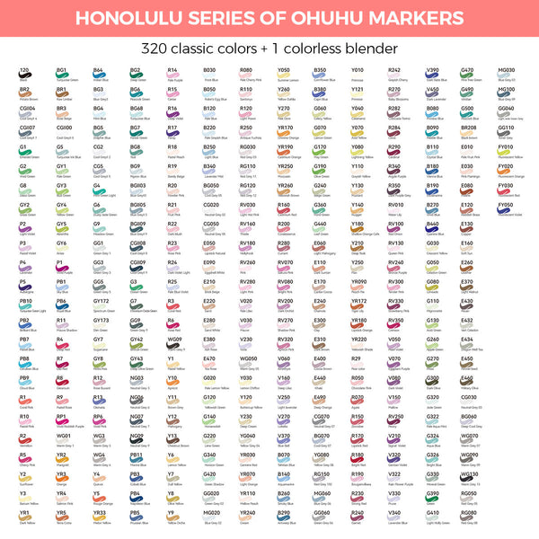 Ohuhu Set di pennarelli 320 serie Oahu punta fine Cartella colori