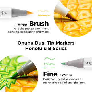 Ohuhu Honolulu 120 Colors Dual Tips Alcohol Art Marker (New Color Codes)