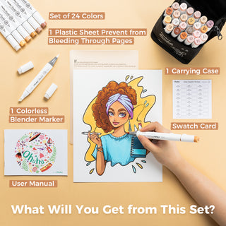 Ohuhu Honolulu 24 Skin Tone Colors Dual Tips Portrait Alcohol Art Markers