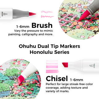 Ohuhu Honolulu New 48 Pastel Colors Dual Tips Alcohol Art Markers - Blossoming