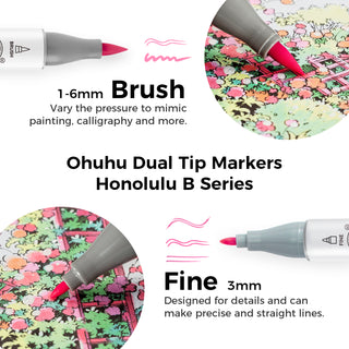 Ohuhu Honolulu New 48 Pastel Colors Dual Tips Alcohol Art Markers - Blossoming