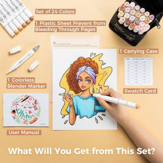 Ohuhu Honolulu 24 Skin Tone Colors Dual Tips Portrait Alcohol Art Markers