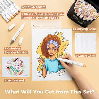 Ohuhu Honolulu 36 Skin Tone Colors Dual Tips Portrait Alcohol Art Markers