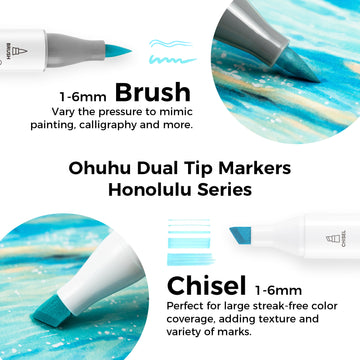 Ohuhu Kleurpennen, 48 Pastel Graffiti Markers Dubbel Punt Penseel & Fijne Punt Alcohol Markers voor Kunst Illustratie Kerst Honolulu B Series