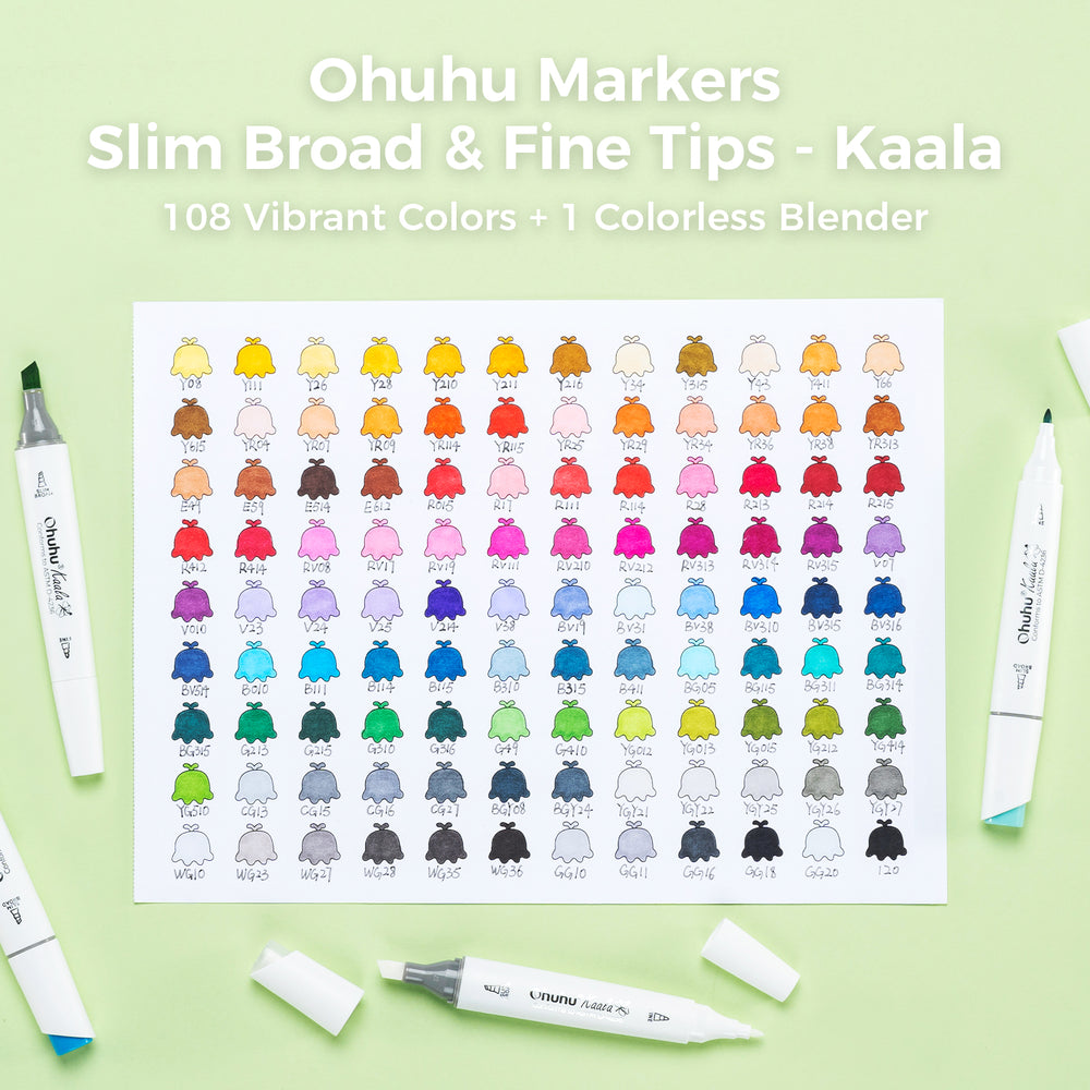 Ohuhu Kaala Five Tones Slim Broad and Fine Dual Tips Alcohol Art Markers