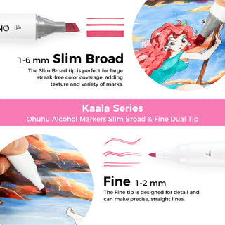 Ohuhu Kaala Four Tones Slim Broad and Fine Dual Tips Alcohol Art Markers