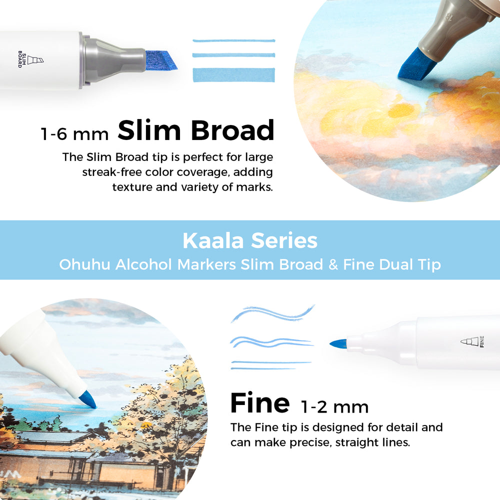 Ohuhu Kaala Five Tones Slim Broad and Fine Dual Tips Alcohol Art Markers