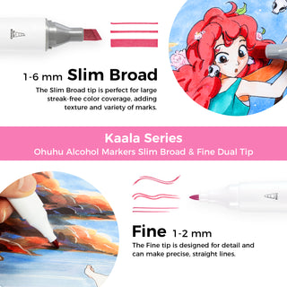 Ohuhu Kaala Four Tones Slim Broad and Fine Dual Tips Alcohol Art Markers (Europe Only - New Color Codes)