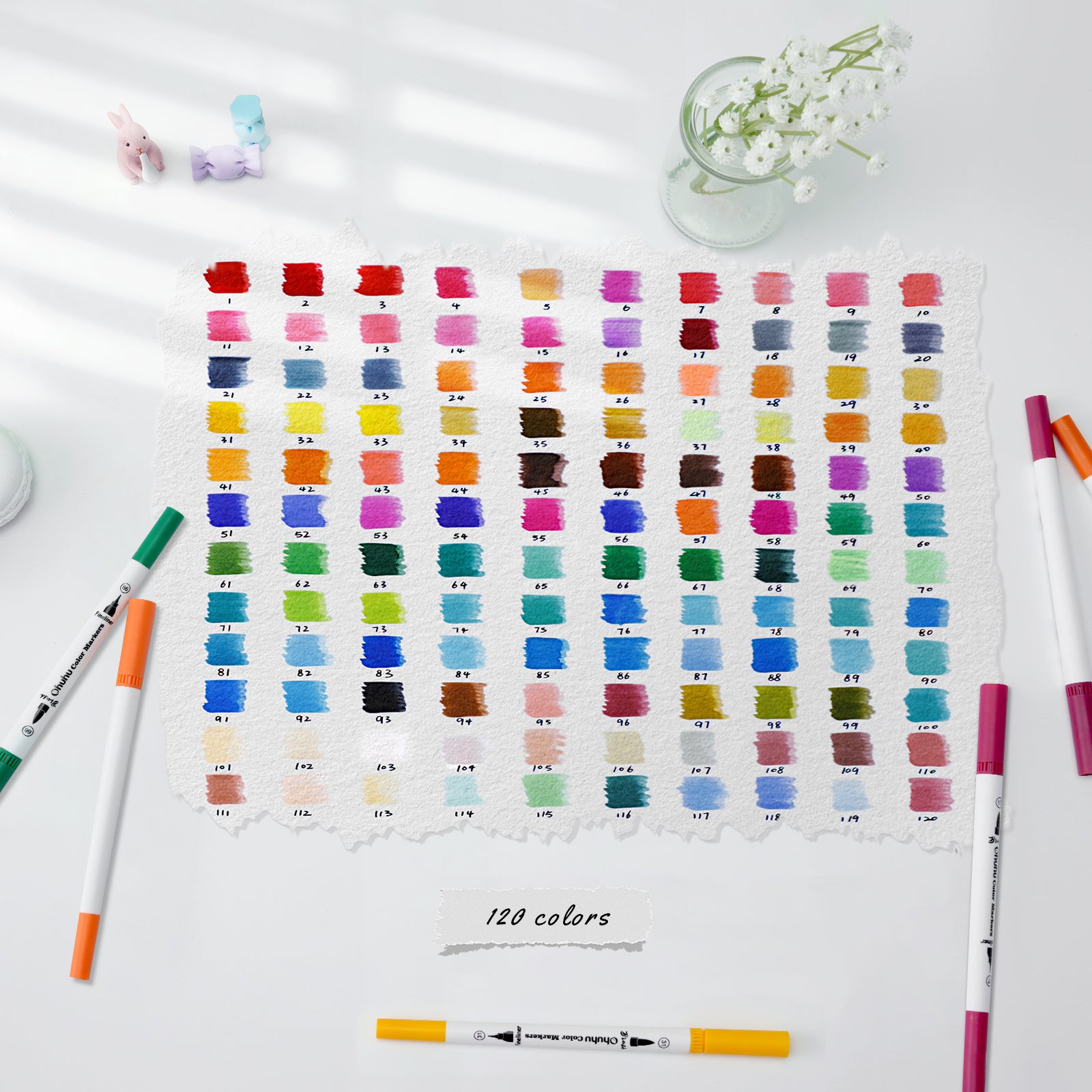 Ohuhu Maui 120 Colors Dual Tips Water Based Art Markers, Brush Fineliner