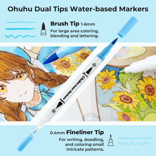 Ohuhu Maui 36 Colors Dual Tips Water Based Art Markers, Brush & Fineliner