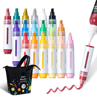 Ohuhu Acrylic Paint Markers 18 Colors Reversible Tip Jumbo Chisel ＆ Round- Mauna