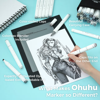 Ohuhu Oahu 36 Gray Tone Colors Dual Tips Alcohol Art Markers Set, Fine & Chisel (Europe Only)