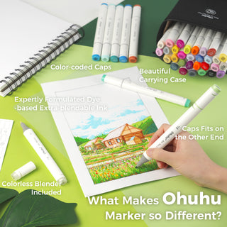 Ohuhu Oahu 40 Colors Dual Tips Alcohol Art Markers, Fine & Chisel (Europe Only)