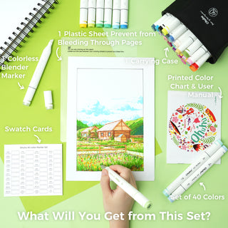 Ohuhu Oahu 40 Colors Dual Tips Alcohol Art Markers, Fine & Chisel (Europe Only)