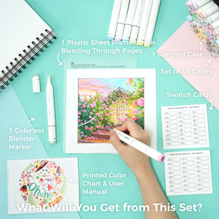 Ohuhu Oahu 48 Pastel Colors Dual Tips Alcohol Art Markers, Fine & Chisel (Europe Only)