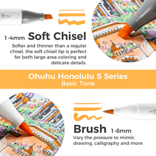 Ohuhu Honolulu S 48 Colors Dual Soft Tips Alcohol Art Markers, Brush & Soft Chisel