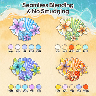 Ohuhu x Jade Summer Alcohol Markers & Coloring Book Set, 47 Colors + 1 Colorless Blender, Honolulu B, Brush & Fine Dual Tips