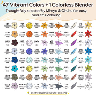 Ohuhu x Jade Summer Alcohol Markers & Coloring Book Set, 47 Colors + 1 Colorless Blender, Honolulu B, Brush & Fine Dual Tips