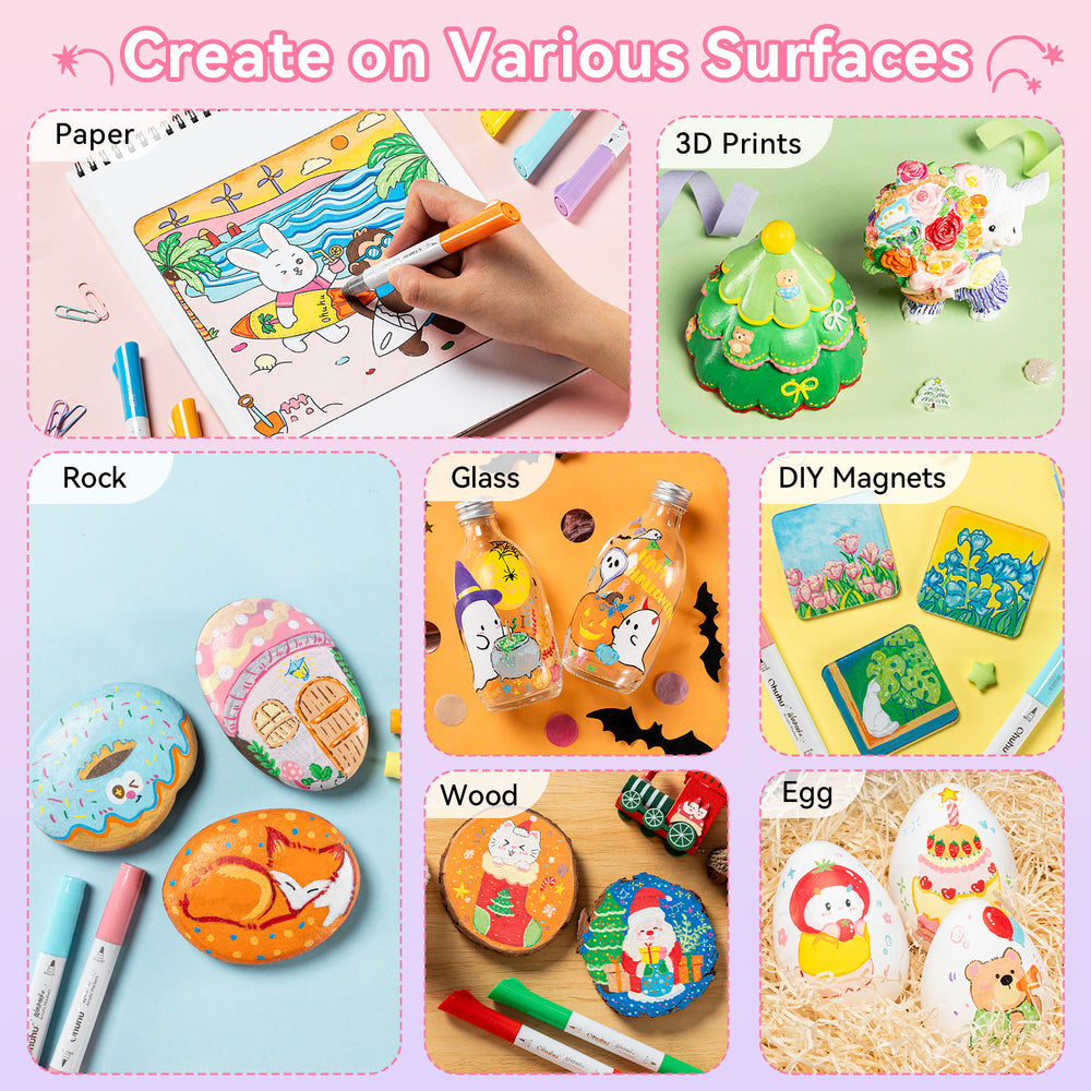 Ohuhu 24 Colors Brush & Bullet Automatic Ink Control Acrylic Markers - Waimoku