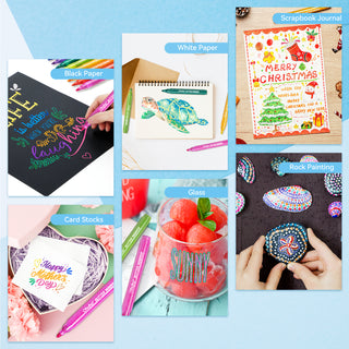 Ohuhu Water-Based Glitter Metallic Marker Pens, 12 Shimmer Colors