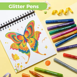 Ohuhu Water-Based Glitter Metallic Marker Pens, 12 Shimmer Colors