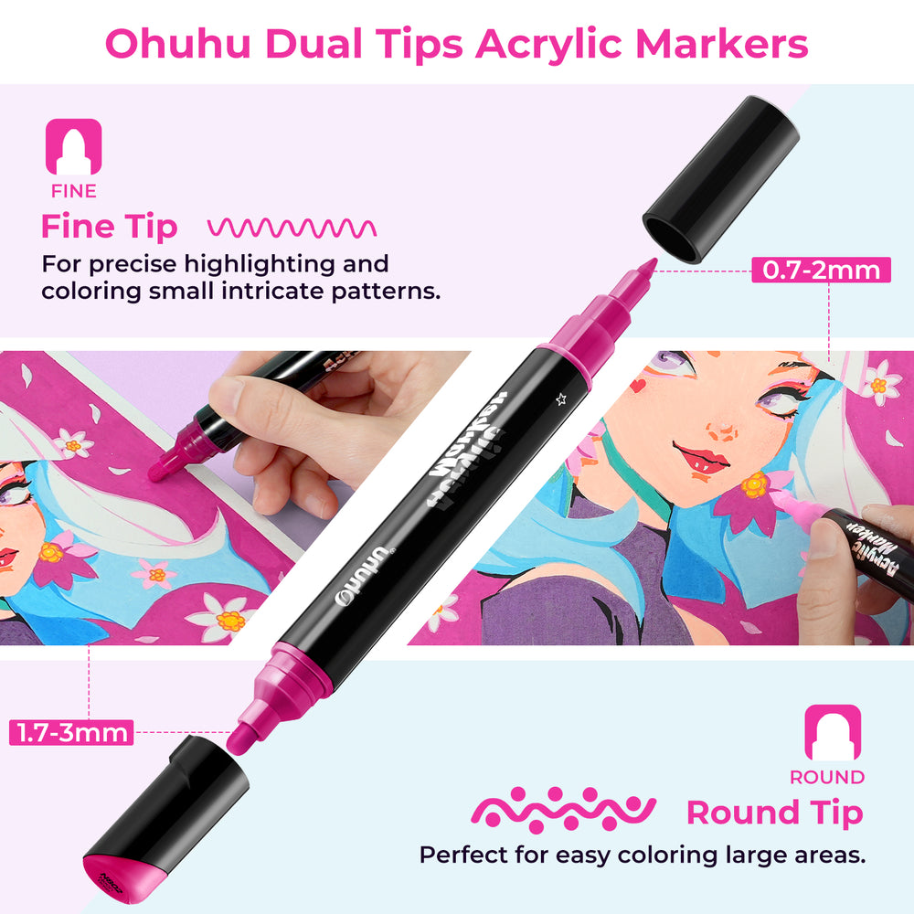 Ohuhu Dual Nib Waterproof Acrylic Pen 30 / 60 / 90 Colors