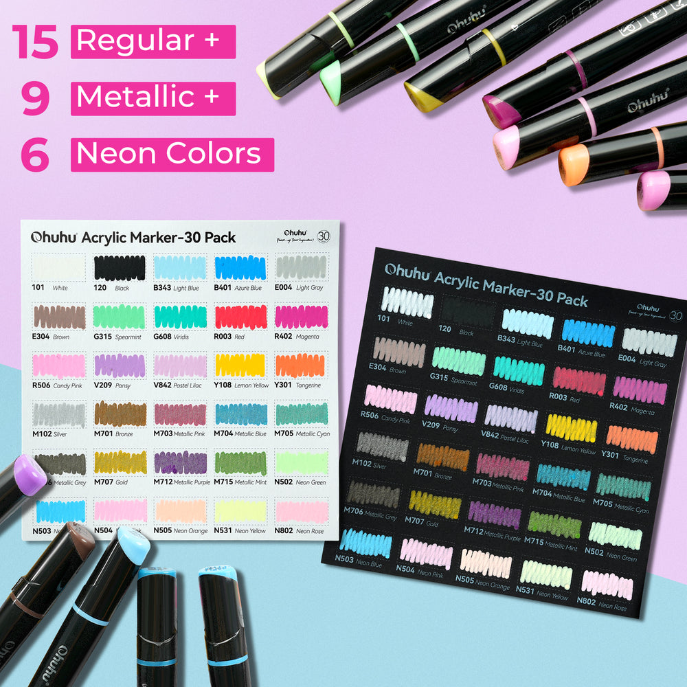 Ohuhu Dual Nib Waterproof Acrylic Pen 30 / 60 / 90 Colors