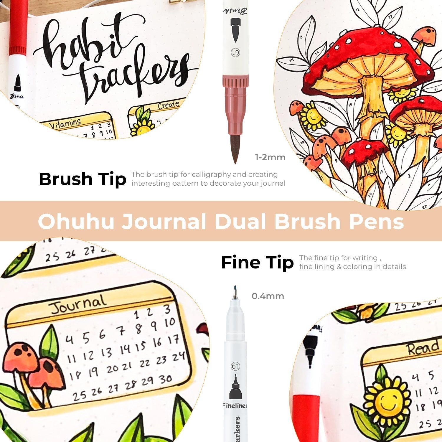 Ohuhu Maui 120 Colors Dual Tips Water Based Art Markers, Brush Finel