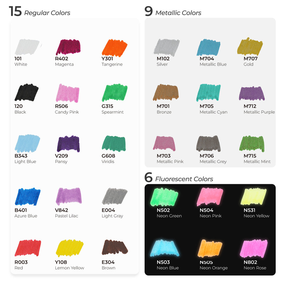 Ohuhu Dual Nib Waterproof Acrylic Pen 30 / 60 / 90 Colors
